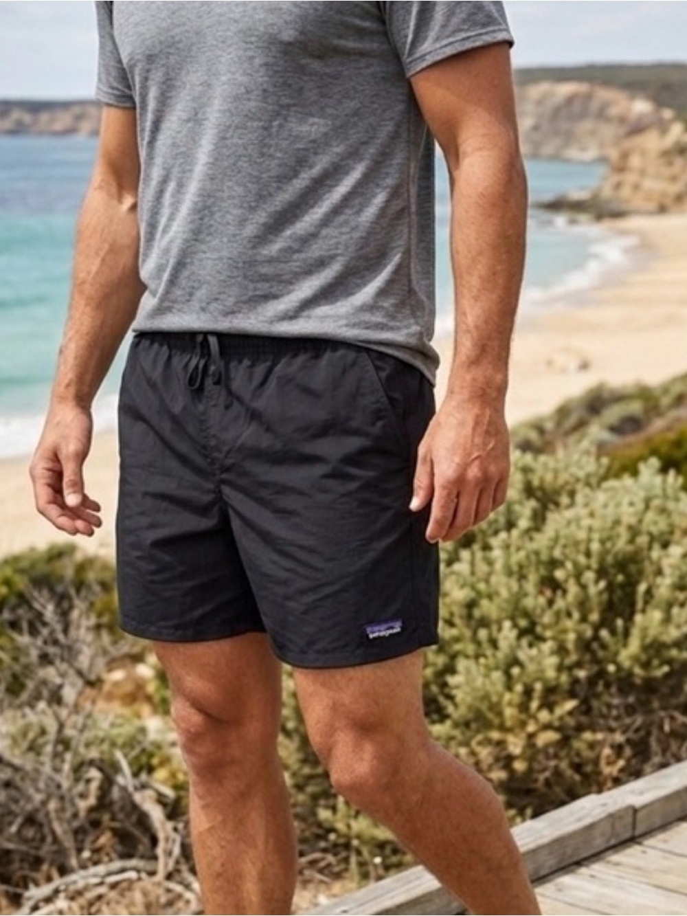 Patagonia Men’s Black Swim Trunks with Drawcord Waist